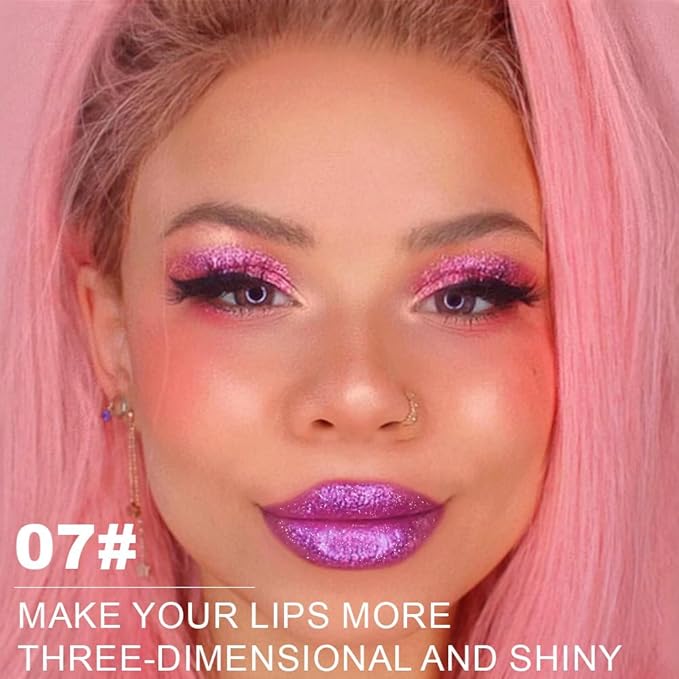 Kaely Glitter Metallic Lipstick Makeup, Shimmer Metallic Lipsticks for Women, High Pigmented Lip Gloss Long Lasting Waterproof Smudge Proof, Vegan & Cruelty-Free, 07