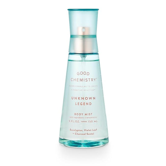 Good Chemistry Unknown Legend Body Mist 5 fl oz - Light, Woody Spray with Eucalyptus, Violet Leaf, & Charcoal Santal - Warm, Clean & Vegan