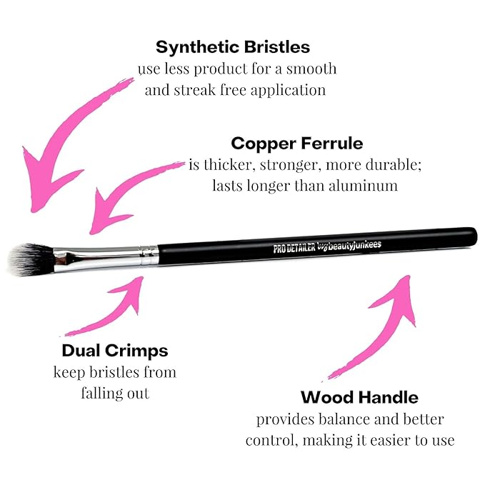 Nose Contour Makeup Brush - Beauty Junkees Pro Detailer with Dome Bristles for Precision Contouring the Nose, Lips and Eyes with Cream, Powder and Mineral Cosmetics; Soft Synthetic Vegan Cruelty Free