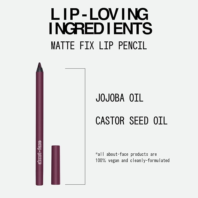 about-face Matte Fix Lip Pencil Lost Time – Long-Wear, Creamy Matte Lip Liner with Hyaluronic Acid & Vitamins C & E – Vegan, Cruelty-Free, Clean Beauty – 0.042 oz (Red Wine)