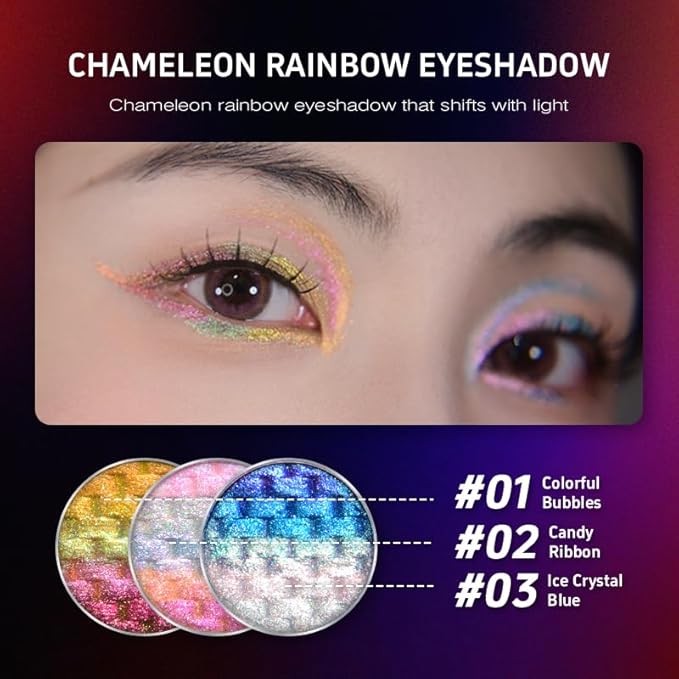 CHARMACY Chameleon Diamond Rainbow Eyeshadow, Multichrome Face Highlighter Palette, Multi-use, Long Lasting, High Pigment, Metallic Glitter Sparkling Eyeshadow Eyes Makeup Highlighter #03