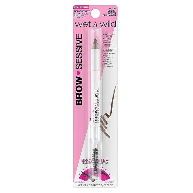 wet n wild Brow Pencil, Medium Brown | Ultra-Precise | Dual-Ended Spoolie | Buildable Formula | Cruelty-Free & Vegan