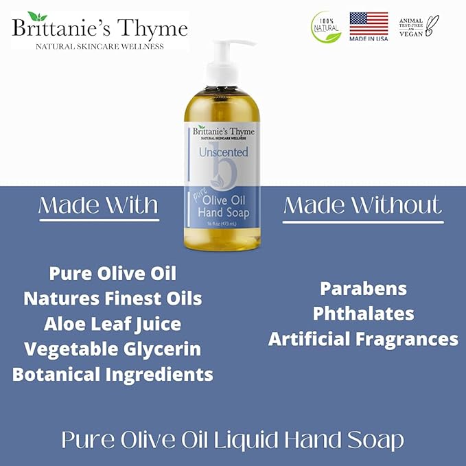 Brittanie’s Pure Castile Liquid Soap Refill, Unscented, 16 Ounce | Dish Soap, Hair & Body, Home, Gentle and Pure, Made with Natural Luxurious Oils, Vegan & Gluten Free Non-GMO