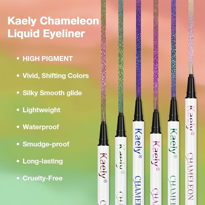 Kaely Chameleon Liquid Eyeliner, Glitter Metallic Chrome Eyeliner Liquid, Multichrome Eye Liner Waterproof Smudge Proof, High-Pigmented Makeup Looks, Quick-Drying, Cruelty-free, 01 Flare