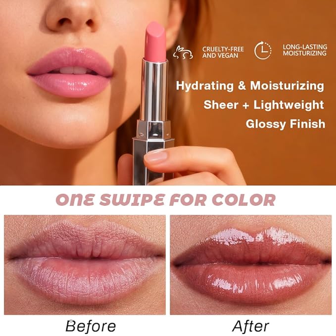 Raisin Honey Lipstick Tinted Lip Balm - Shine Moisturizing Lipstick for Women, Natural Nourishing Hydrating Lip Gloss Stain for Dry Lips, Tint Sheer Lightweight Makeup, Vegan - 1Pc #08 Raisin