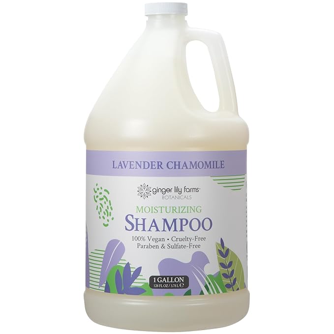 Ginger Lily Farms Botanicals Moisturizing Shampoo for All Hair Types, 100% Vegan & Cruelty-Free, Lavender Chamomile Scent, 1 Gallon (Pack of 4)