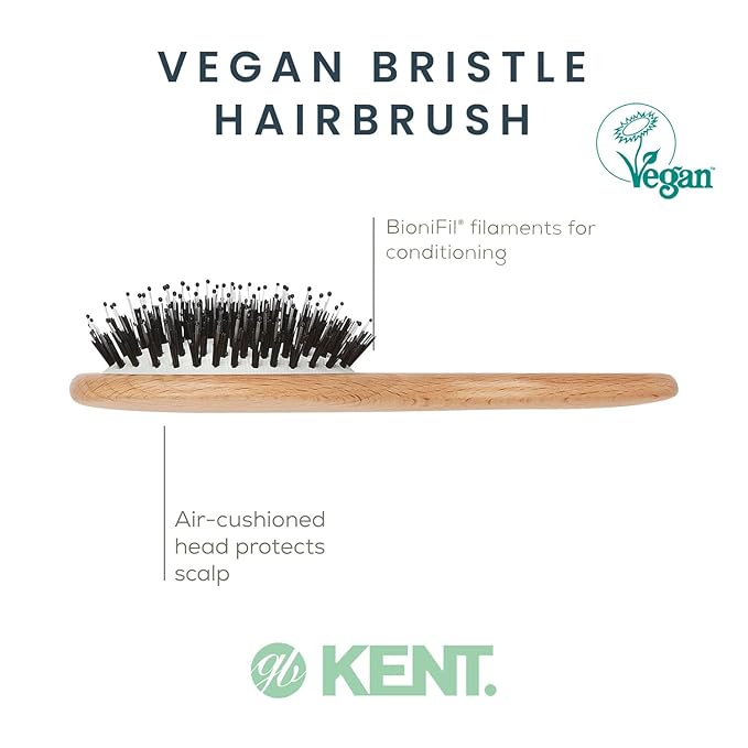 Kent V02 Vegan Boar Bristle Hair Brush with Nylon Pins, Organic Hair Brush for Styling and Detangling, Paddle Brush Ideal for All Hair Types (Small)
