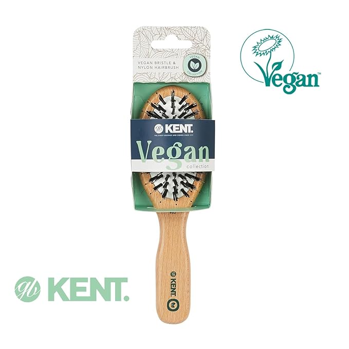 Kent V02 Vegan Boar Bristle Hair Brush with Nylon Pins, Organic Hair Brush for Styling and Detangling, Paddle Brush Ideal for All Hair Types (Small)