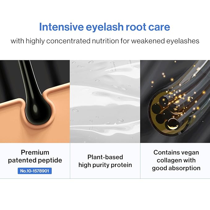 COSNORI Intensive Eyelash Serum - Korean Eyelash Root Care Serum for Healthier and Stronger Lashes - High Purity Protein, Plant-Based Collagen - Hypoallergenic Formula, Non-Irritating, 0.2 fl.oz