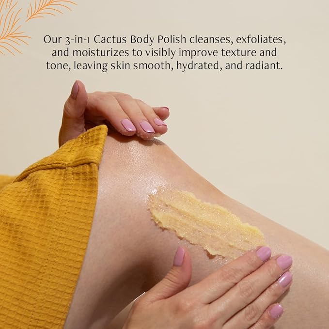 Nopalera Cactus Body Polish, Tangerine, 3-in-1 Clean Beauty, Oil Cleanser, Exfoliant and Body Moisturizer with Cactus Oil, Dermatologist-Tested, 6 oz