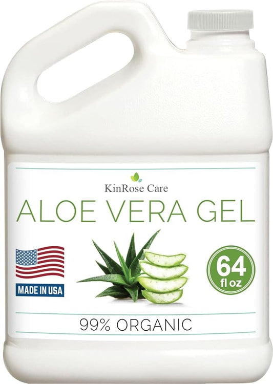 Organic Aloe Vera Gel Bulk - Half Gallon - for Face, Skin, Hair & Sunburn Relief From 100 Percent Pure Aloe Vera - Cold Pressed, Vegan, Unscented - Made in USA (64 Fl Oz)