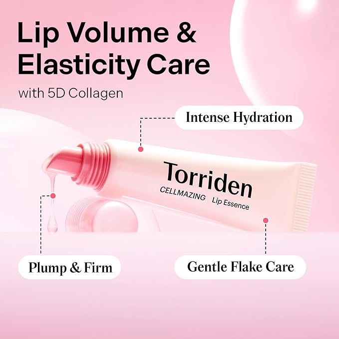 Torriden CELLMAZING Lip Essence 11ml (0.37 fl.oz) | Volumizing, Plump, Smooth, and Moisturized Lips | Collagen, Peptide | Hydrating Korean Lip Balm