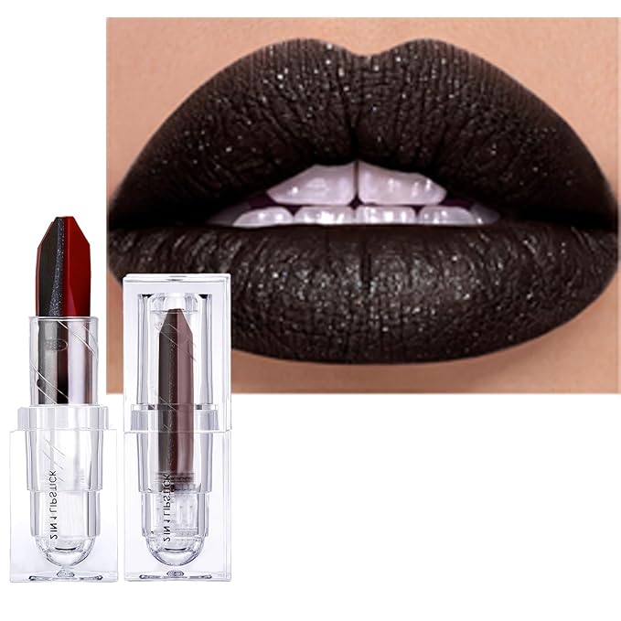 2 in 1 Dark Red Lipstick Black Lipstick Dual Sided, Lip stick for Women, One Stroke Two-Tone High Pigment Longlasting Waterproof Non-Stick Black Red Lipsticks for Christmas Cosplay (#05)