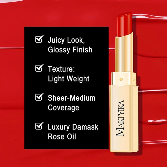 MAKI YIKA 3Pc Moisture Lipsticks for Women Nude Pink Red Lipstick Hydrate Tinted Lip Balm for Dry Cracked Lips Glossy Lip Color, MA55/62/63