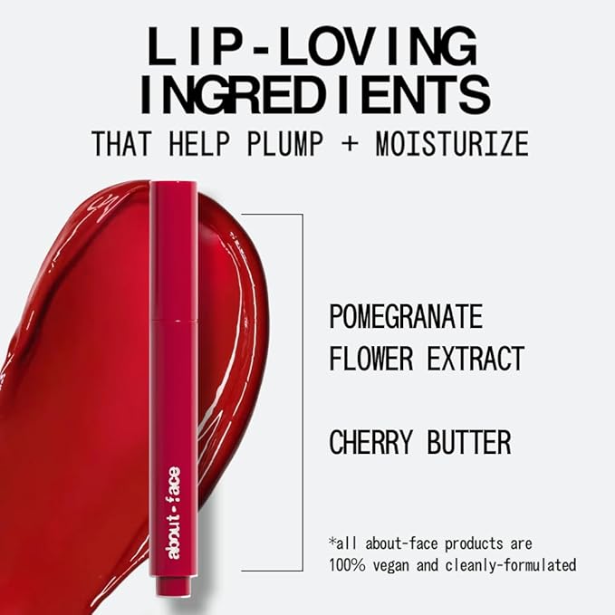 about-face Cherry Pick Lip Color Butter – High-Shine, Hydrating Lip Balm with Pomegranate Flower Extract & Cherry Butter – Vegan, Cruelty-Free, Clean Beauty – 0.06 oz (Red)