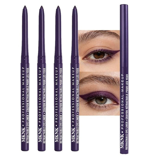 4Pcs Retractable Creamy Eyeliner & Eyeshadow Sticks for Women, Black White Brown Blue Purple Green Gray Colors, Ultra Pigmented Eye Pencils, Matte Satin Finish,Vegan,Cruelty-Free (4 Pcs: 09# Violet)