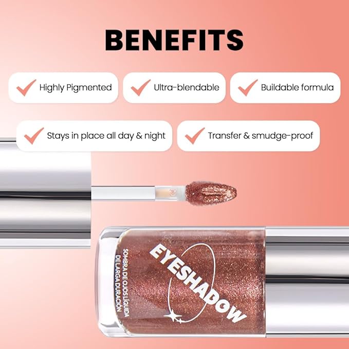Champagne Liquid Metallic Glittler Shimmer Eyeshadow, Longwear Eye Makeup For Older Women, Buildable Highly Pigmented & Blendable Eye Shadow Cream in Shimmer Finishes, Vegan & Cruelty-Free (Champagne)