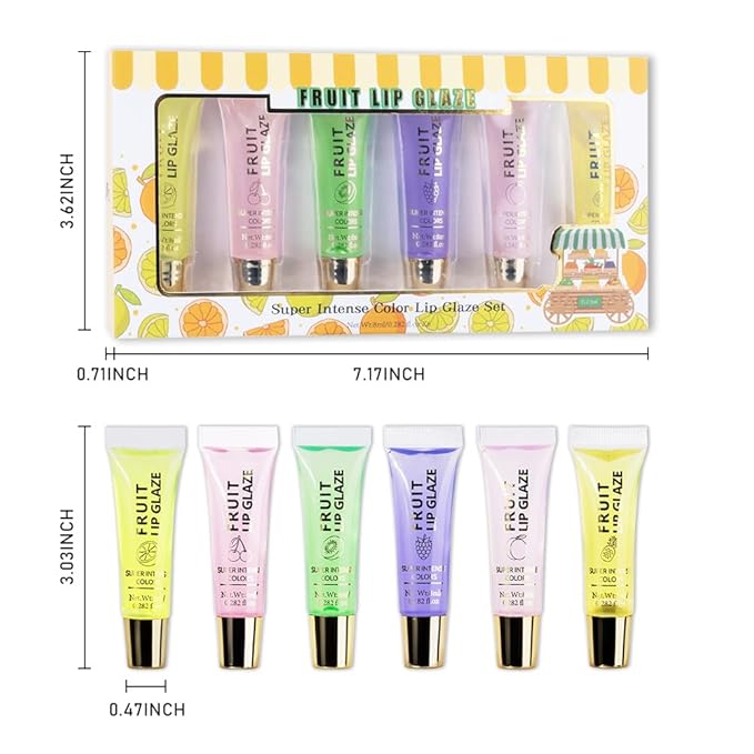 6 Pcs Summer Ultra-Hydrating Lip Gloss Set with Vitamin Oils | Fruit Flavored, High-Shine, Non-Sticky Lip Balm for Smooth, Hydrating & Nourished Lips, Birthday Christmas Gifts, Vegan & Cruelty-Free