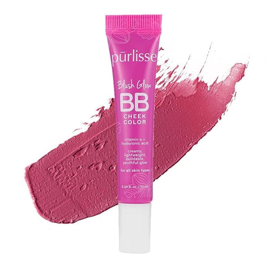 pūrlisse Blush Glow BB Cheek Color - Dewy Liquid Blush for Cheeks - Enriched with Vitamin E & Hyaluronic Acid - Creamy, Lightweight & Buildable - Hydrating & Nourishing - Pretty Plum (0.34 Fl oz)