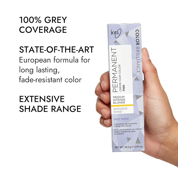 Ion Medium Intense Blonde Permanent Creme Hair Color, 7NN, 2.05 Ounce, Paraphenylenediamine Free, Vegan and Cruelty Free, 100% Gray Coverage, Nourishing, Medium Intense Blonde