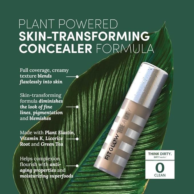 Fitglow Beauty Conceal+ | Vegan Full Coverage Concealer Skincare with Vitamin K + Green Tea | Corrects Dark Circles, Blemishes & Redness | Non-Creasing, Natural Finish | C3.7-6g