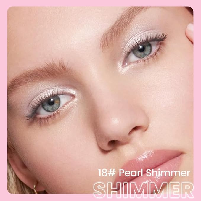 2in1 Shimmer Cream Eye Shadow Stick -Pearl Shimmer, Eyeliner Pencil Eyeshadow Palette Makeup, Waterproof Long Lasting Brightener, Crease Proof & Smudge Resistant, Cream Eyeshadow with Built-in Smudger