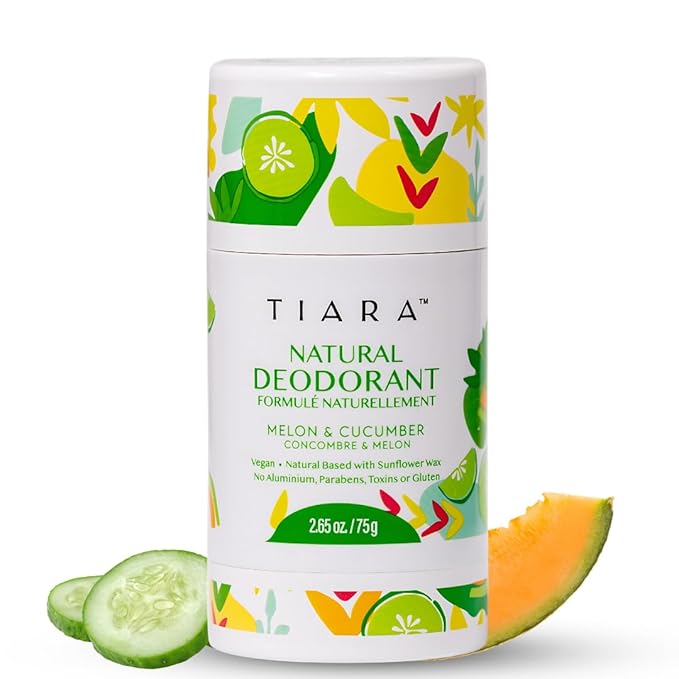 TIARA All Natural Deodorant for Women & Men - Aluminum Free Deodorant, Safe for Kids & Whole Body Use - Paraben & Chemical Free, Vegan, Non-Toxic and Gluten Free. Travel Size (Melon & Cucumber)