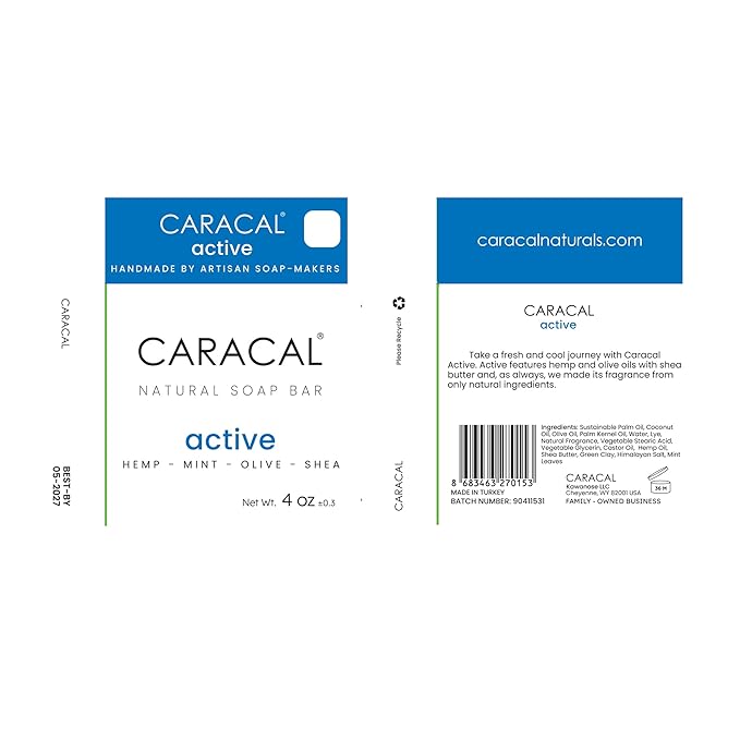 CARACAL Active Camphor Menthol Blast Cooling Soap Bar with Hemp Oil - All Natural Mint Leaves, Olive, Coconut, Castor Oils & Shea Butter