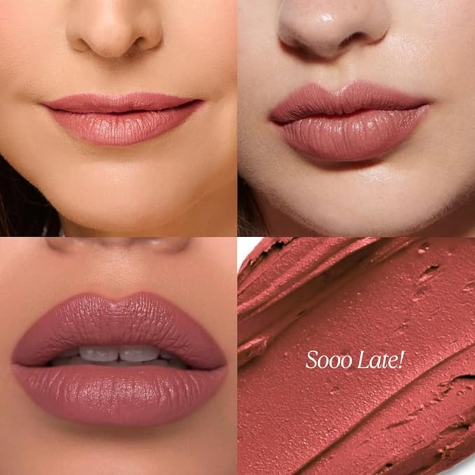 Mini 4Ever Haute Lipstick – Dark Mauve Lipstick Long Lasting, Bold Satin Finish, Vegan, Cruelty-Free - Clean & Natural, Travel-Friendly Lip Color (Sooo Late!)