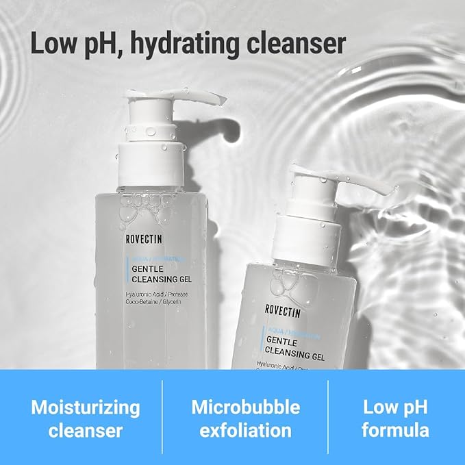 ROVECTIN Calming Lotus Water Cream (2.1 fl.oz, 60ml) Moisturizer + Aqua Cleansing Gel (5.9 fl. oz, 175ml) pH| Bundle [2 Pack]