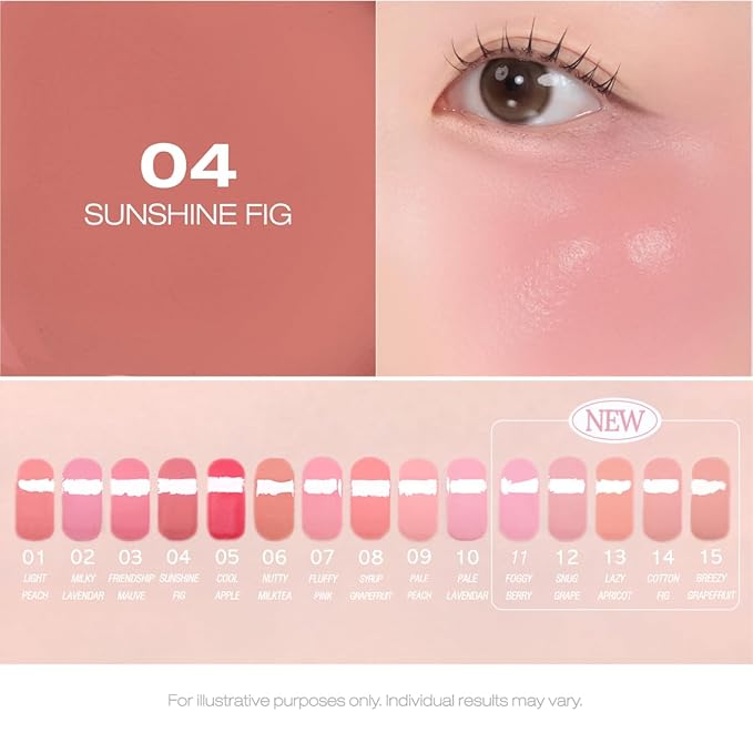 PERIPERA SYRUPY TOK CHEEK, Liquid Blush, Dewy Finish and Hydrates All day, Soft Velvet Texture Face Cheek Tint (04 SUNSHINE FIG, One Size)