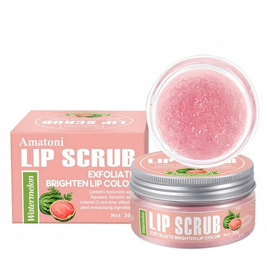 4-Color Fruit-Flavored Lip Scrub for Dry, Cracked & Dark Lips – Exfoliating & Moisturizing Lip Care with Organic Ingredients, Lip Brush – Vegan, Cruelty-Free (20g) (Watermelon flavor, 1PC)