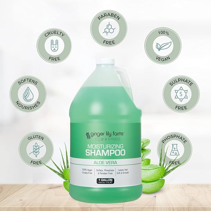 Ginger Lily Farms Club & Fitness Moisturizing Shampoo for All Hair Types, 100% Vegan & Cruelty-Free, Aloe Vera Scent, 1 Gallon Refill (Pack of 4)