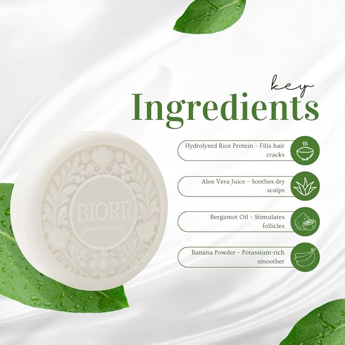 BIORR Rice Water Shampoo Bar for Hair Growth | 3.5 oz | 60+ Washes | Strengthen & Repair Damaged Hair | Sulfate-Free, Vegan, pH-Balanced | Fresh Citrus Scent