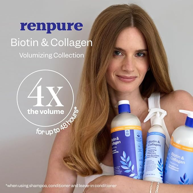 RENPURE Biotin & Collagen Leave-In Conditioner Treatment, For a Fuller, Thicker Look, Biotin Hair Spray Leave In Conditioner For Fine, Thin or Limp Hair, Vitamin B7, Collagen 8 Fl Oz (Pack of 2)