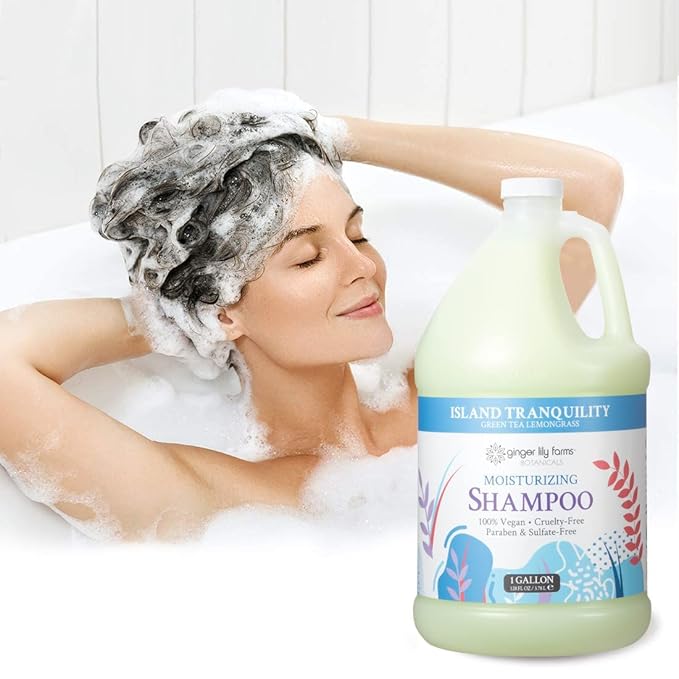 Ginger Lily Farms Botanicals Moisturizing Shampoo for All Hair Types, Island Tranquility, 100% Vegan & Cruelty-Free, Green Tea Lemongrass Scent, 1 Gallon Refill (Pack of 4)
