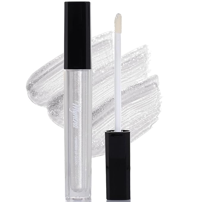 Mynena Crystal-Clear Icy Silver Shimmer Lip Gloss Non-Sticky Clear Filled with Iridescent Sparkles | Lightweight Lip Topper | Demi-Sheer Lipgloss from Cosplay to Everyday Glam | Aila