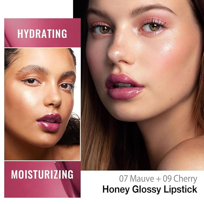 Honey Lipstick Tinted Lip Balm - Shine Moisturizing Lipstick for Women, Natural Nourishing Hydrating Lip Gloss Stain for Dry Lips, Tint Sheer Lightweight Makeup, Vegan - 2Pc Mauve & Cherry