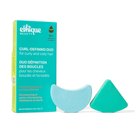 Ethique Beauty Mini Sampler Solid Shampoo & Conditioner Bar Set - Curl-Defining Shampoo & Conditioner with Shea Butter - Plastic-Free, Cruelty-Free, Vegan - Travel Size - 2 Pack