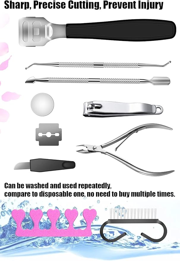Pedicure Tools for Feet, 30 in 1 Foot Scrubber Manicure Kit for Women Men, Stainless Steel Foot File Foot SPA, Professional Callus Remover Skin Tag, Included Nail Toenail Clipper File Foot Rasp