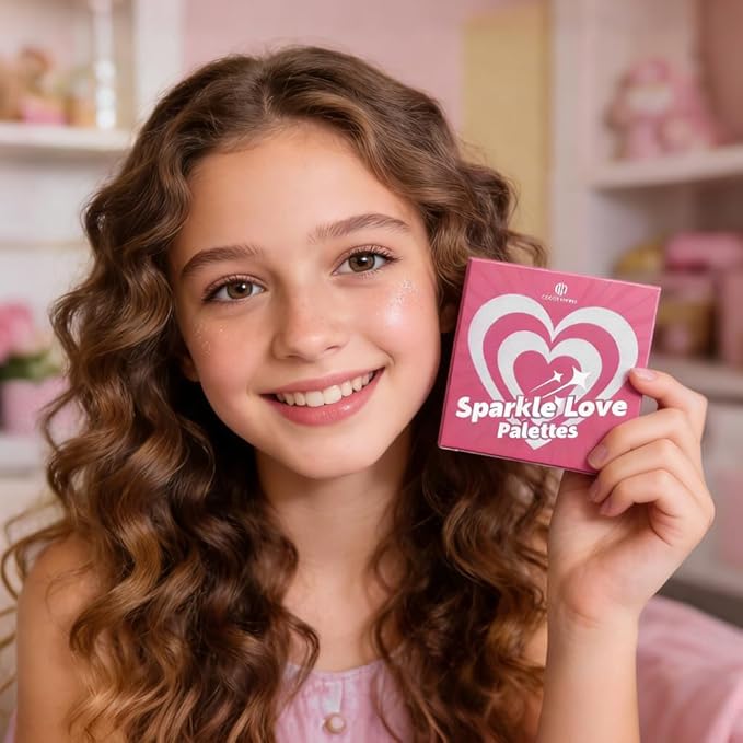Color Nymph SPARKLE LOVE Palettes - Face & Cheek Makeup Palette丨Blush, Bronzer & Highlighter Make Up for Teens Girls Tweens with Gentle & Silky-smooth Formula, Vegan & Talc-free (Pink)