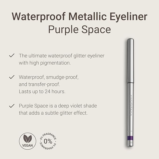 Sandstone Scandinavia Hypoallergenic Waterproof Metallic Eyeliner Pencil – Purple – Fragrance-Free, Vegan – Smudge-Proof Eye Liner for Sensitive Eyes