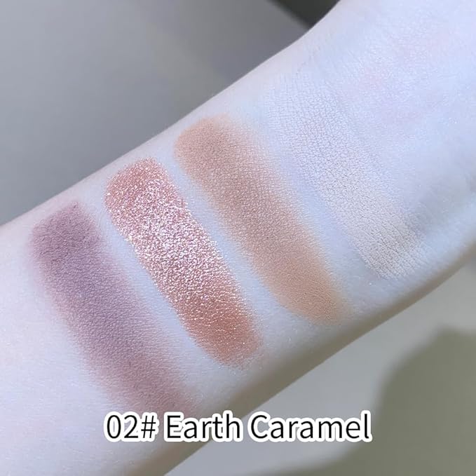 Nude Eyeshadow Palette 4 Colors, earth caramel Matte & Shimmer Neutral Shades, Highly Pigmented Blendable Long-Lasting Powder, Smooth No-Fallout Daily Eye Makeup Palette and Natural Look-B02#