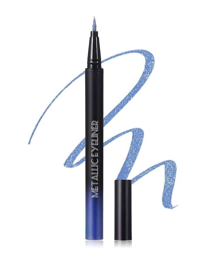 Metallic Shimmer Liquid Eyeliner, Blue Glitter Eyeliner Waterproof Long-Lasting 24H, Sparkling Finish Colored Eyeliner Pen, Ultra-Fine Tip Smooth Application, High Pigmented Smudge-Proof Eye Makeup-09