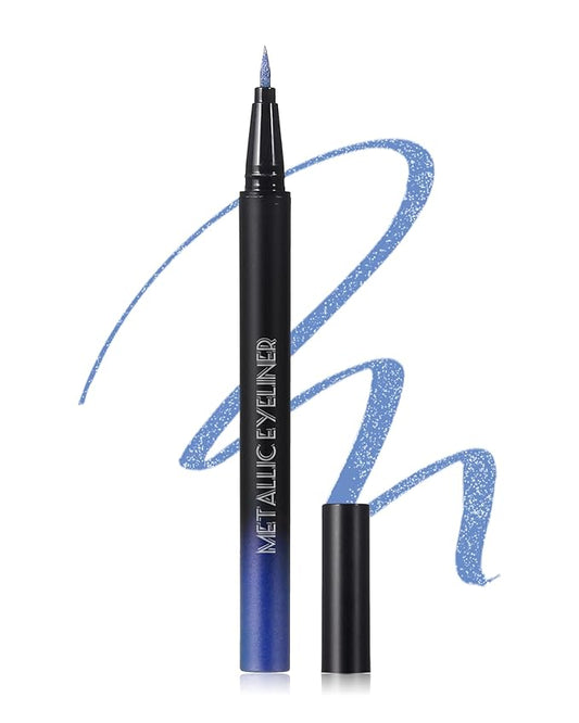 Metallic Shimmer Liquid Eyeliner, Blue Glitter Eyeliner Waterproof Long-Lasting 24H, Sparkling Finish Colored Eyeliner Pen, Ultra-Fine Tip Smooth Application, High Pigmented Smudge-Proof Eye Makeup-09