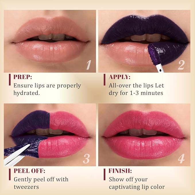 Kaely Cool Rose Lip Stain Peel Off Masque, Long Lasting Waterproof Smudge Proof Lip Tint, Non-Transfer Semi Permanent Lipliner Tattoo with Tweezer, Matte Finish, Vegan & Cruelty-Free, 11