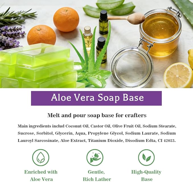 1LB Aloe Vera Melt and Pour Soap Base for DIY Crafting DIY Handmade Unscented Glycerin Soap Easy to Cut