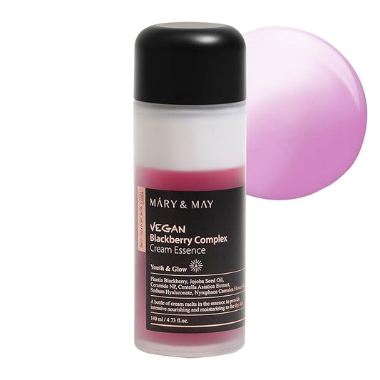 Mary&May Vegan Blackberry Cream Essence – Shake-to-Mix Dual-Phase Milky Toner, Ceramide + Blue Lotus Water, Barrier Support for Dry/Sensitive Skin, Unscented & Alcohol Free, 140ml (4.73 fl oz)