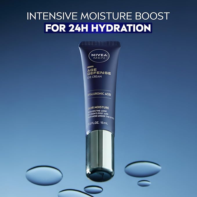 NIVEA MEN Age Defense Eye Cream with Hyaluronic Acid,24-Hour Hydrating Under Eye Cream for Men Helps Reduce Look of Crow's Feet,Fine Lines and Dark Circles,0.5 Fl Oz Tube,(Pack of 2)