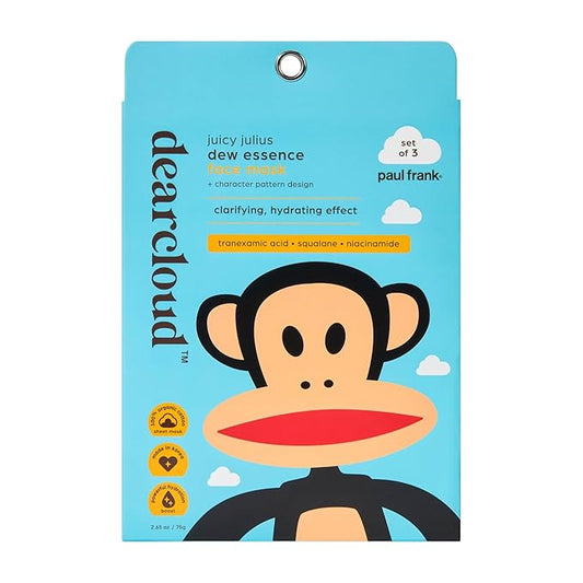 dearcloud Paul Frank Juicy Julius Dew Essence Face Mask, Korean Sheet Mask - Tranexamic Acid, Niacinamide & Squalane (3 Count)